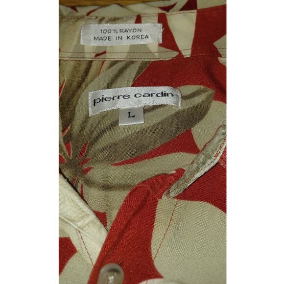 VTG Pierre Cardin Floral Cabana Shirt Men's L Tropical Beach Green Red Color - Picture 5 of 5